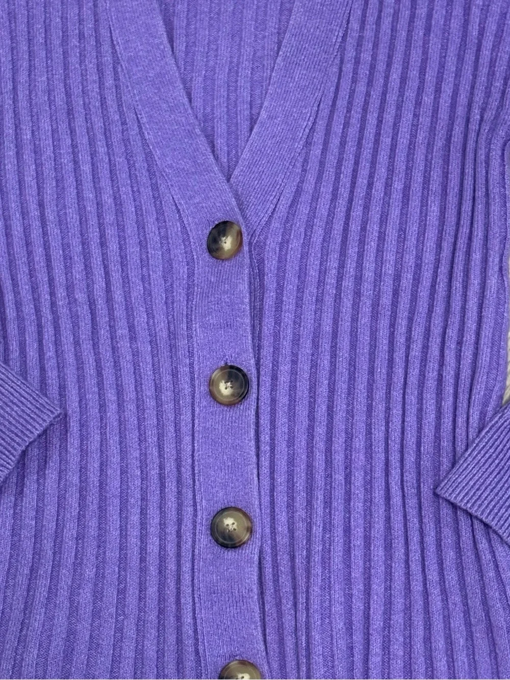 LOFT Violet Ribbed Button-Front Cardigan - Picture 2 of 10